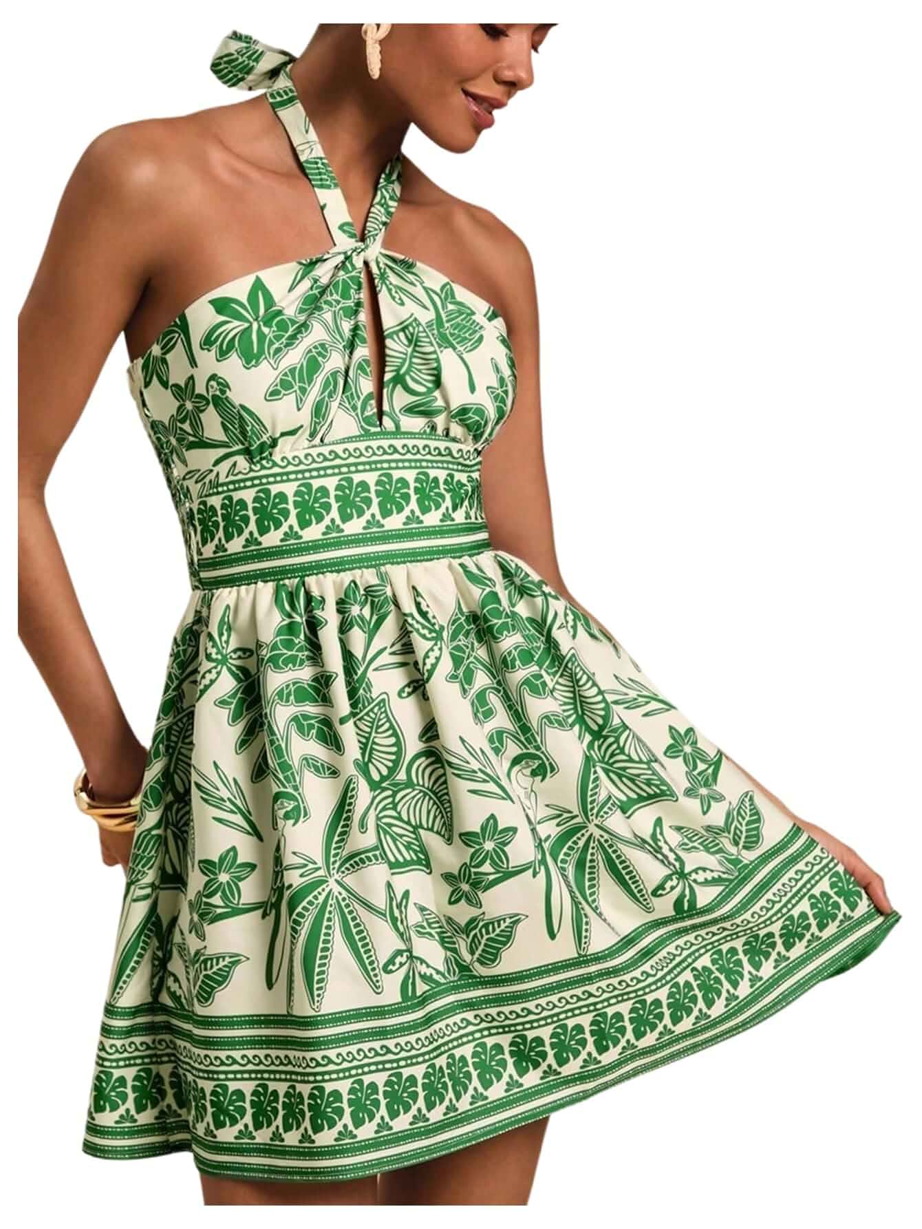 Floerns Women's Floral Print Sleeveless Halter Neck Tie Back Summer A Line Dress Floral