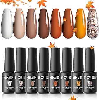 ROSALIND 8PCS Summer Fall Gel Nail Polish Set White Nude Gel Polish, Nude Orange Brown Gel Nail Polish Fall Colors Gel Collection Nail Polish Fall Nail Design Halloween Gifts for Women