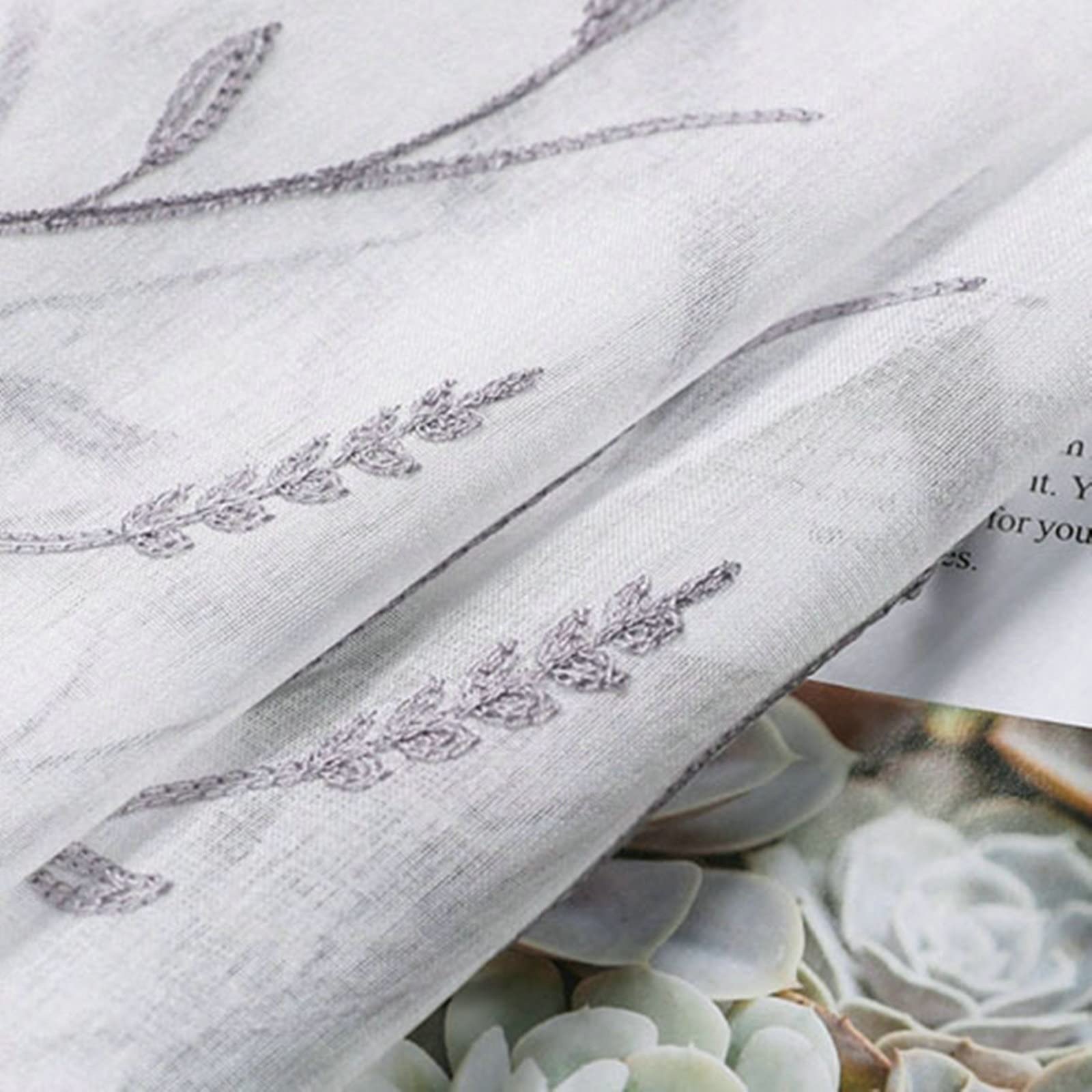 Vorhänge Voile Grau Blumen Bestickt, 214 x 132 cm (H x B), 2er Set, mit Stangendurchzug, Polyester