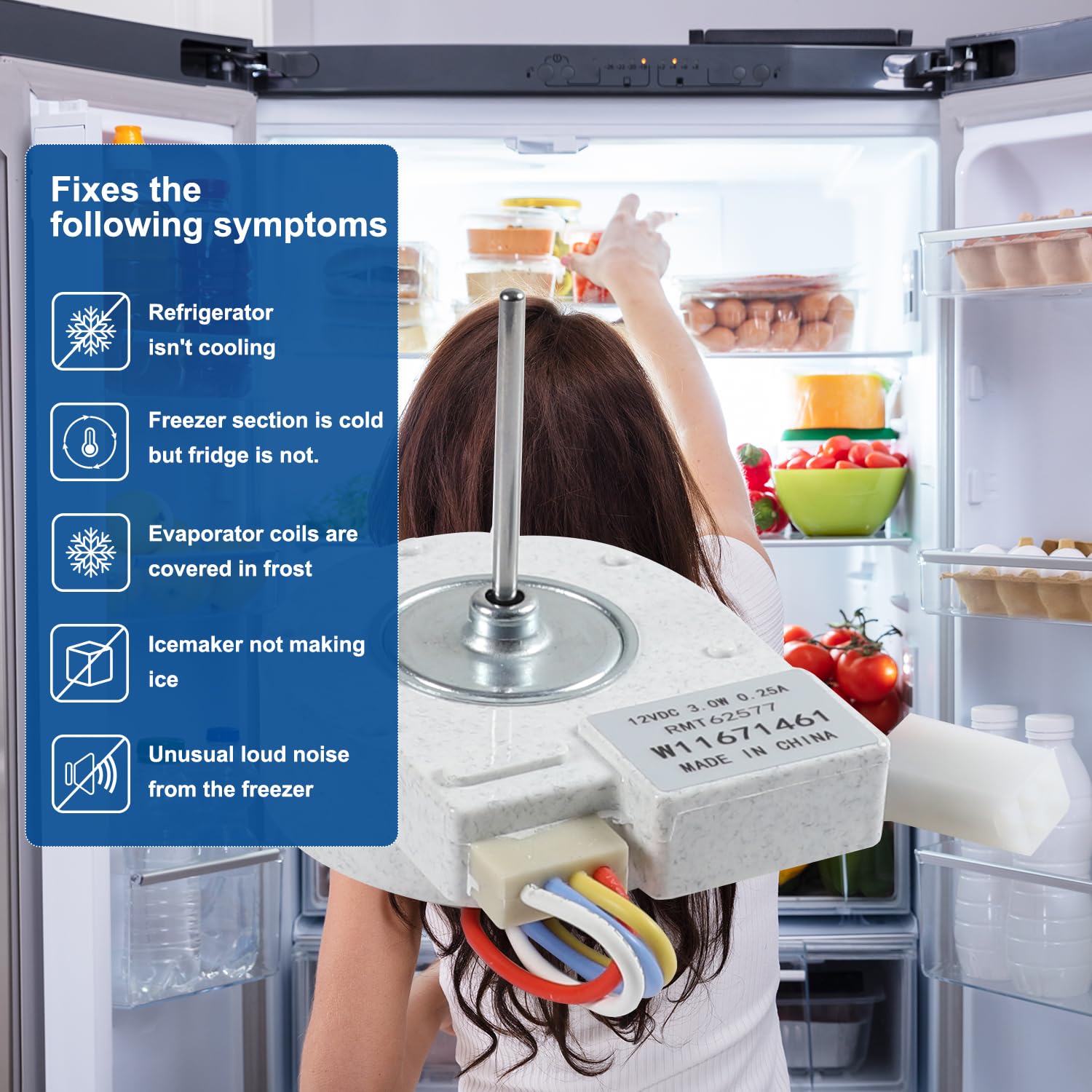 W11671461 Refrigerator Evaporator Fan Motor Compatible with Whirlpool KitchenAid Jenn-Air Kenmore Replacement Parts Model W11212356 W10436861 W10255195 W10822580 AP7214718 PS17216015