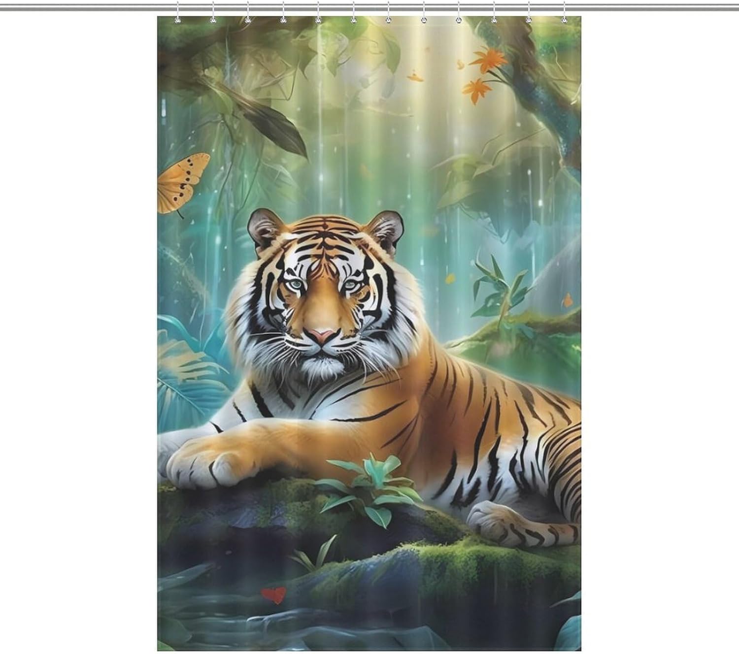 Tropical Rainforest Animal Tiger Funny Shower Curtains Washable Bath Curtain Liner with Hooks for Bathroom Bath Tubs