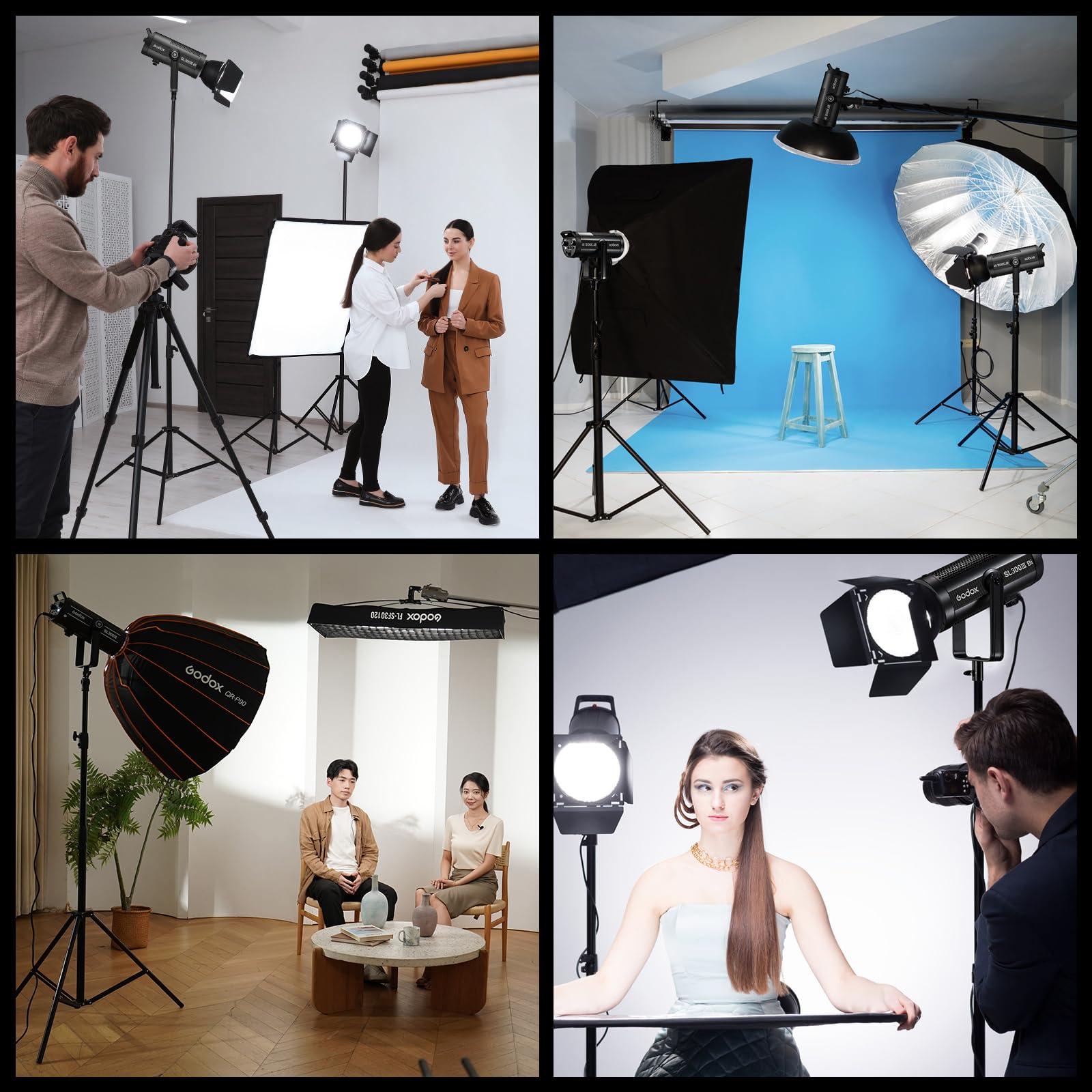 Godox SL300III Silenciar con Toque Sistema X inalámbrico 2.4G Multi-Efectos de luz FX Montaje Bowens Fotográfica Regulable 5600K±300K Soporte para el Control de App Brillo