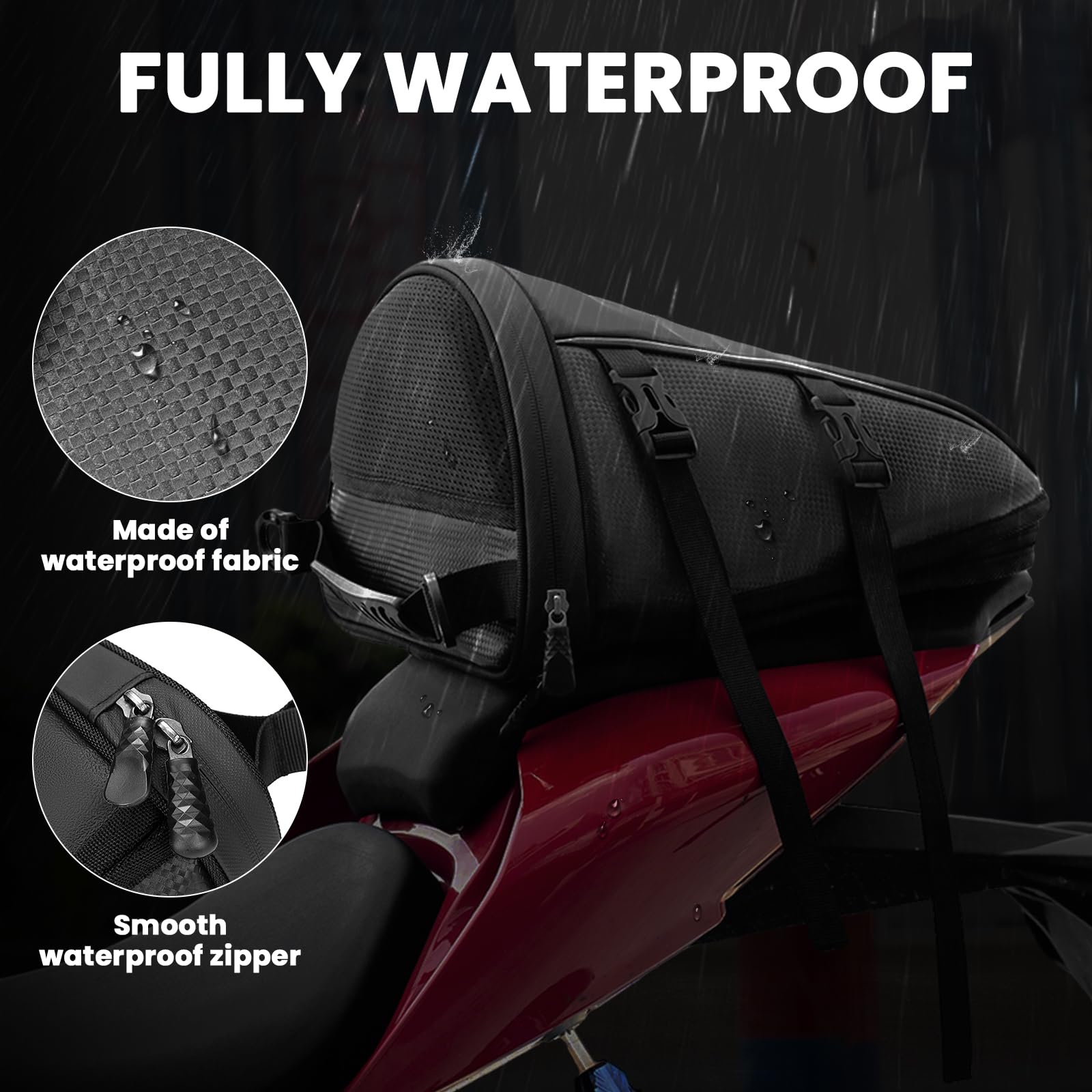 UBORSE Borsa posteriore per moto, impermeabile, 10 – 14 l, per sport, moto, con tracolla e maniglia, espandibile, borsa da sella, piccolo strumento Gear (nero)
