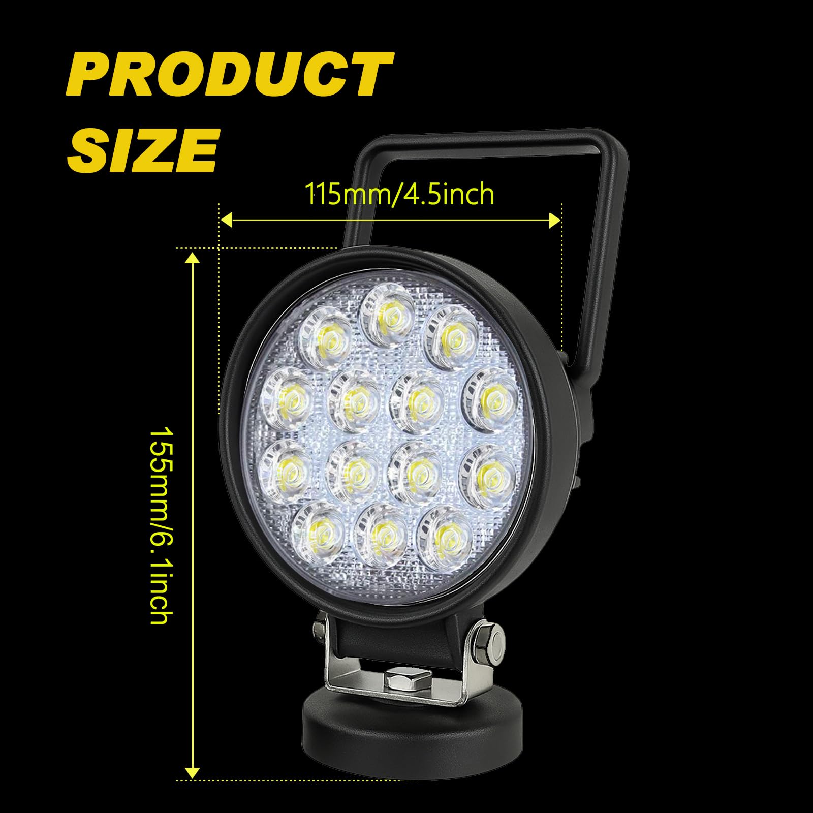 Willpower 1Pcs faro da ricerca led, 4 pollici 42w faretti led con base magnetica, Impermeabile Faro led 12v per Trattore Camion Off Road Auto SUV ATV 4x4