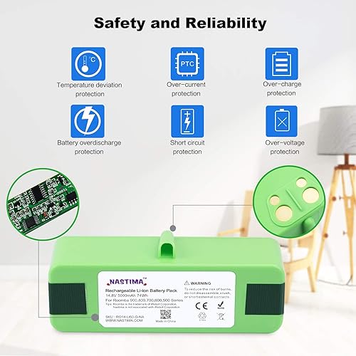 Miniatura 4 de NASTIMA Batería de repuesto de 14.8V 5000mAh compatible con iRobot 960 980 981 970 965 801 805 850 860 877 890 891 895 695 694 690 685 680 677 675