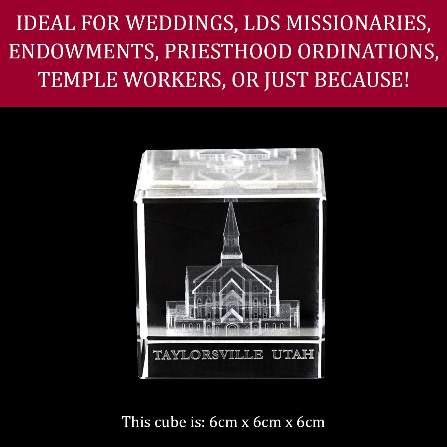 Lifebeats Crystal Cube Desk Decor by Ringmasters | LDS Temple Paper Weights for Office Desk | Christian Home Decor, (Taylorsville Utah)