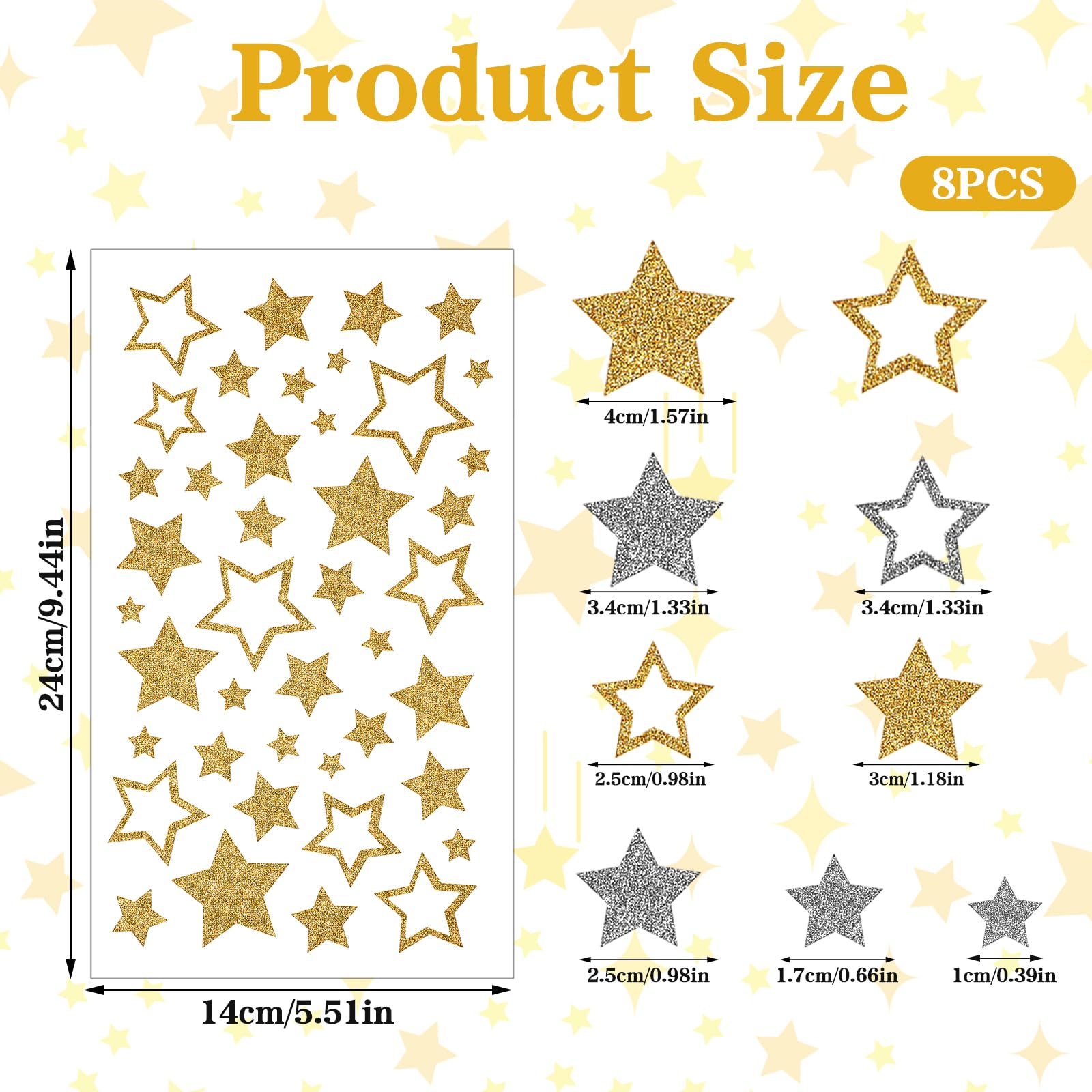 5 Sheets Gold and Silver Glitter Star Stickers Self-Adhesive Stars Labels for Kids Reward Self-Adhesive Glitter Foil Stars Sticker Decals for Christmas Scrapbooks Cards Teacher Crafts - Image 2