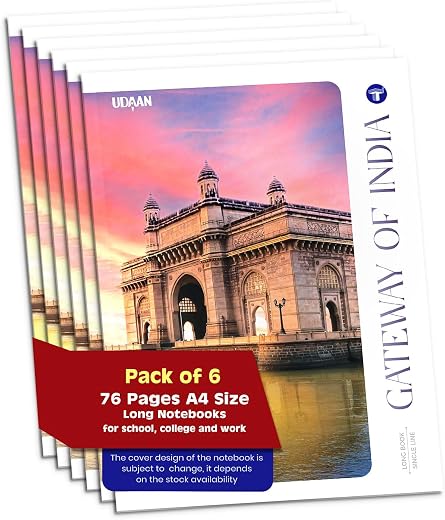 A4 Size Long Notebooks for Students | Single Line Ruled 76 Pages in Each | Soft Cover, 21 cm x 29.7 cm Approx | GSM 57 | U...