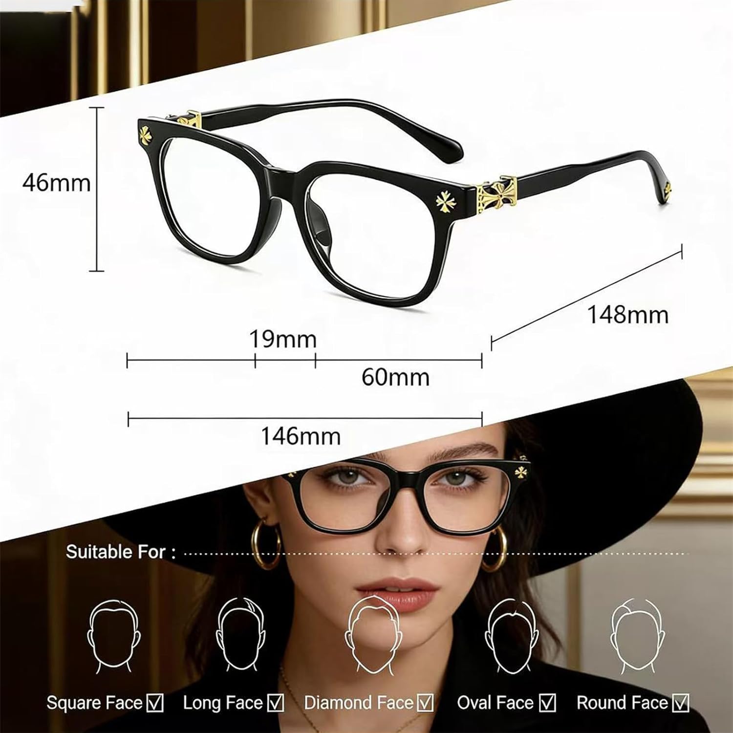 Retro Square Frame Blue Light Blocking Glasses for Men Women Clear Lens Fashion Glasses Non Prescription Eyeglasses