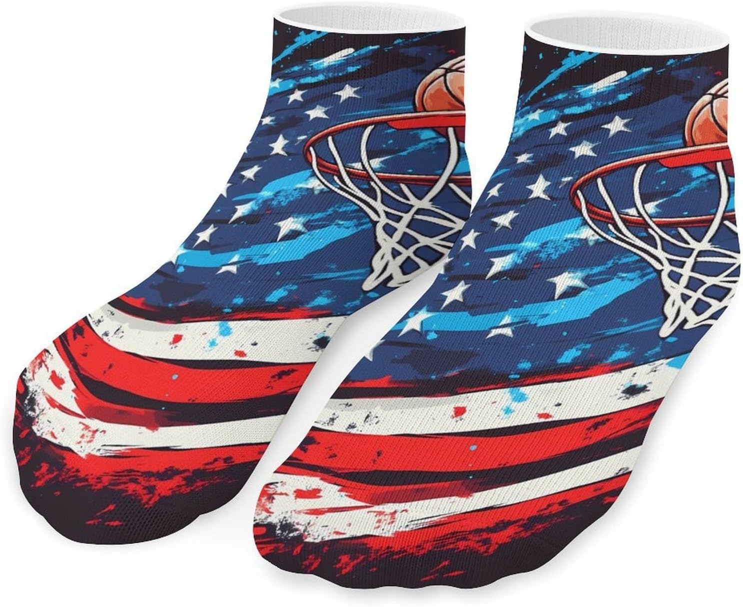 Basketball Hoops USA Flag Mens Socks No Show Low Cut Ankle Sock for Sports