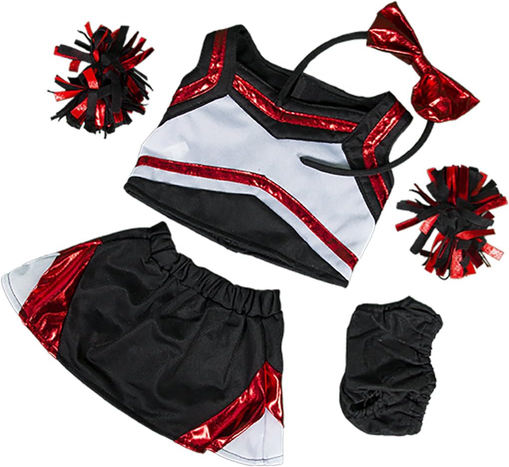 Metallic Red & Black Cheerleader Teddy Bear Clothes Outfit Fits Most 14"-18" Build-A-Bear & Make Your Own Stuffed Animal
