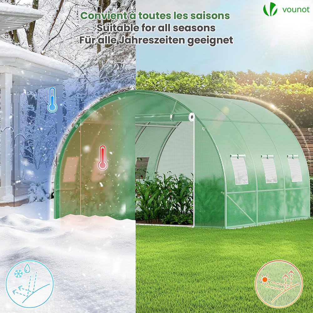 VOUNOT® Gewächshaus Foliengewächshaus Winterfest Tomatenhaus Folientunnel, 3x3x2m 9m²