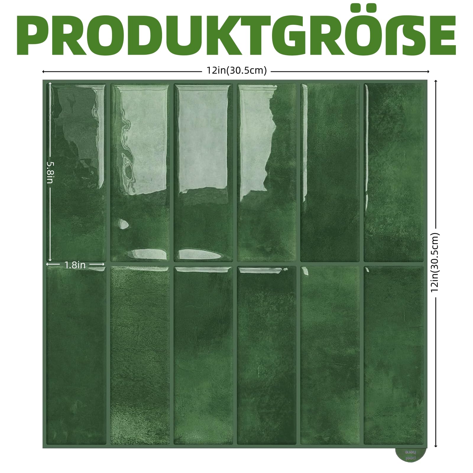 Adesivi per piastrelle, pellicola autoadesiva per cucina, rivestimento per piastrelle della metropolitana, 6 pezzi, 30,5 x 30,5 cm, verde alga