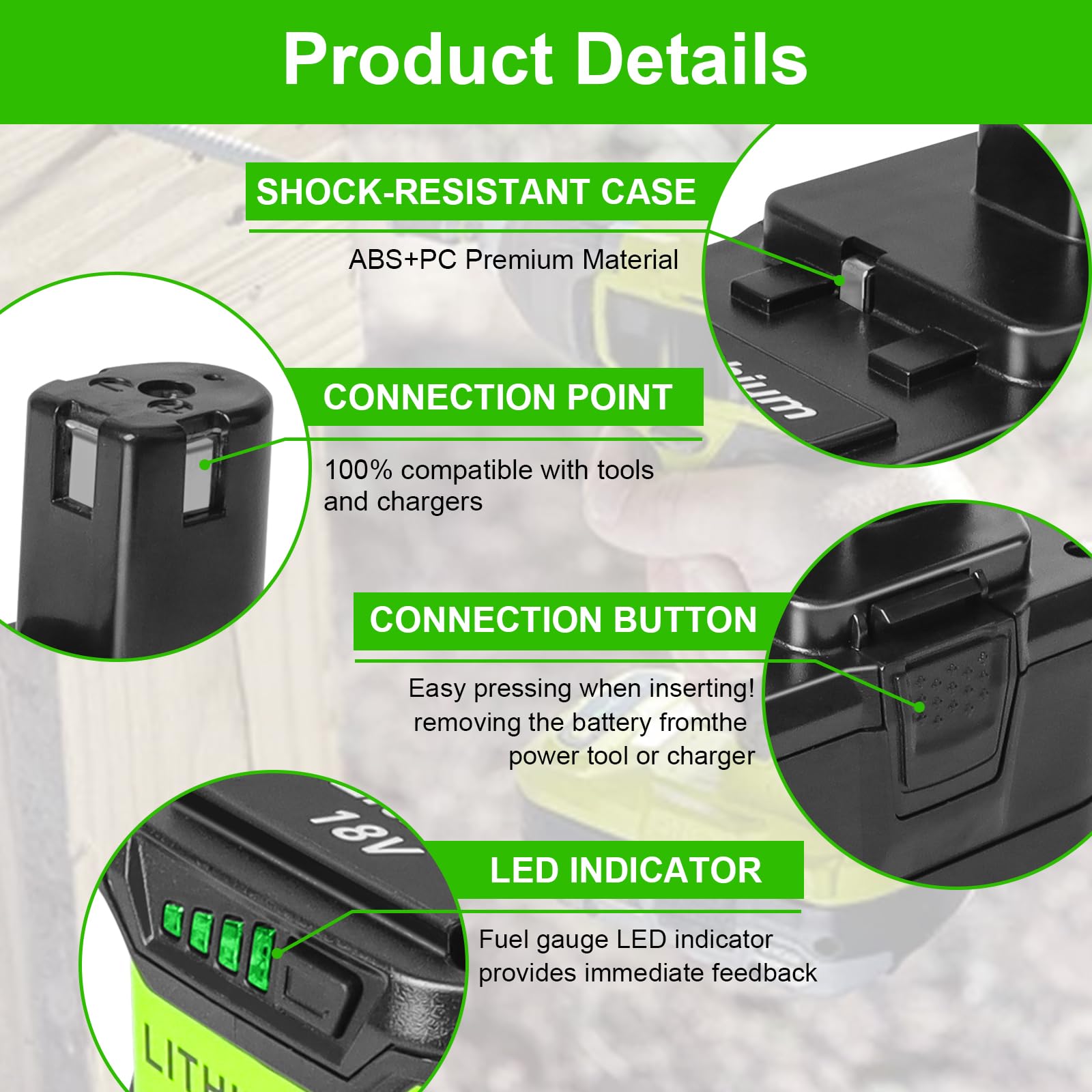 2 Pack 6000mAh 18V Lithium Battery Compatible with Ryobi 18V ONE+ Cordless Power Tools, Fits P102 P103 P104 P105 P107 P108 P109 - 3