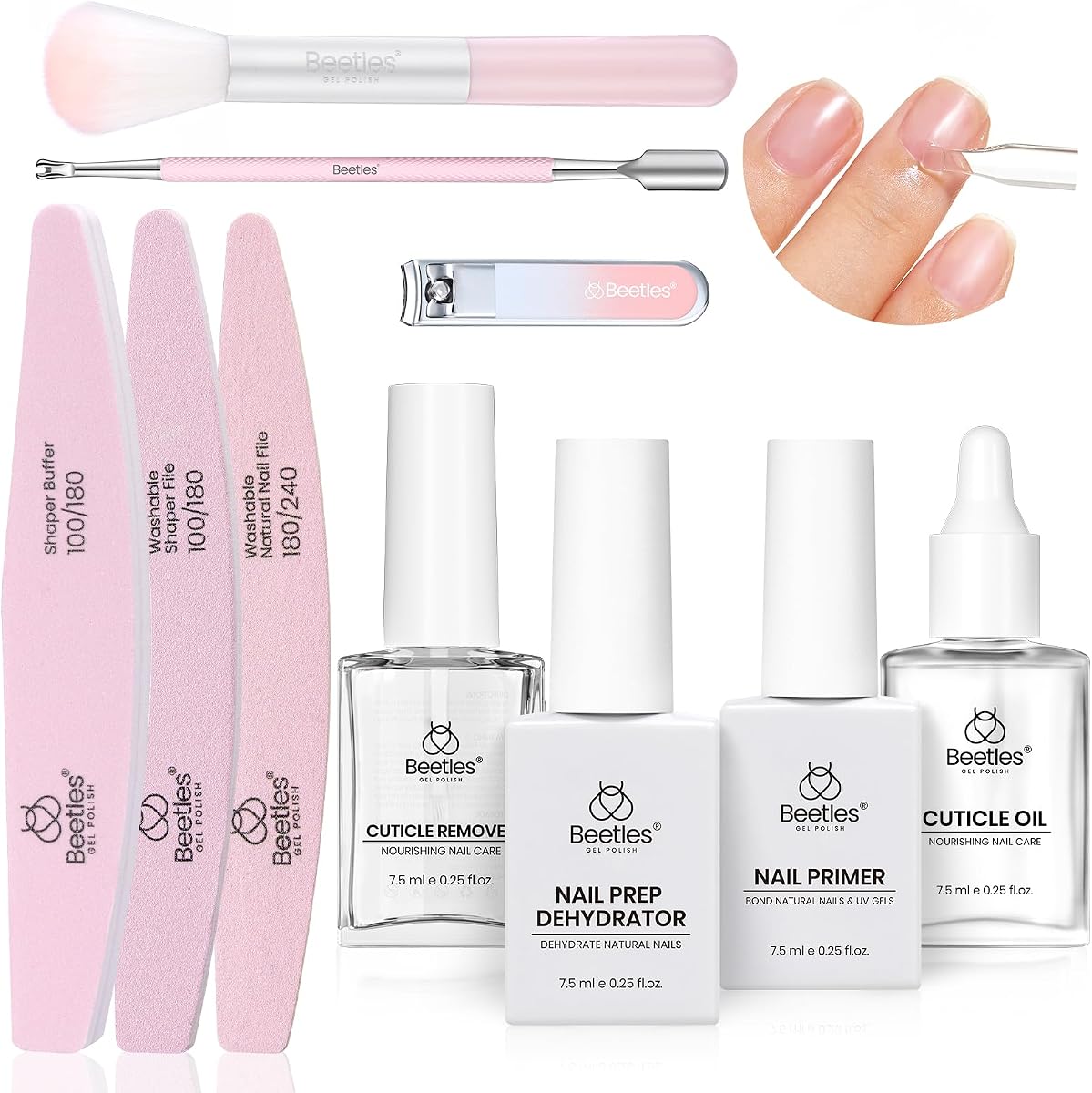 Beetles Nail Prep Kit Nail Dehydrator and Primer Cuticle Care Set | Prep nails before gel polish with dehydrator, primer, cuticle care tools and essential manicure accessories