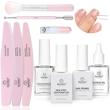 Beetles Nail Prep Kit Nail Dehydrator and Primer Cuticle Oil Cuticle & Nail Art Brushes 8pcs Crystal Nail Art Tools 5pcs Double-headed Nail