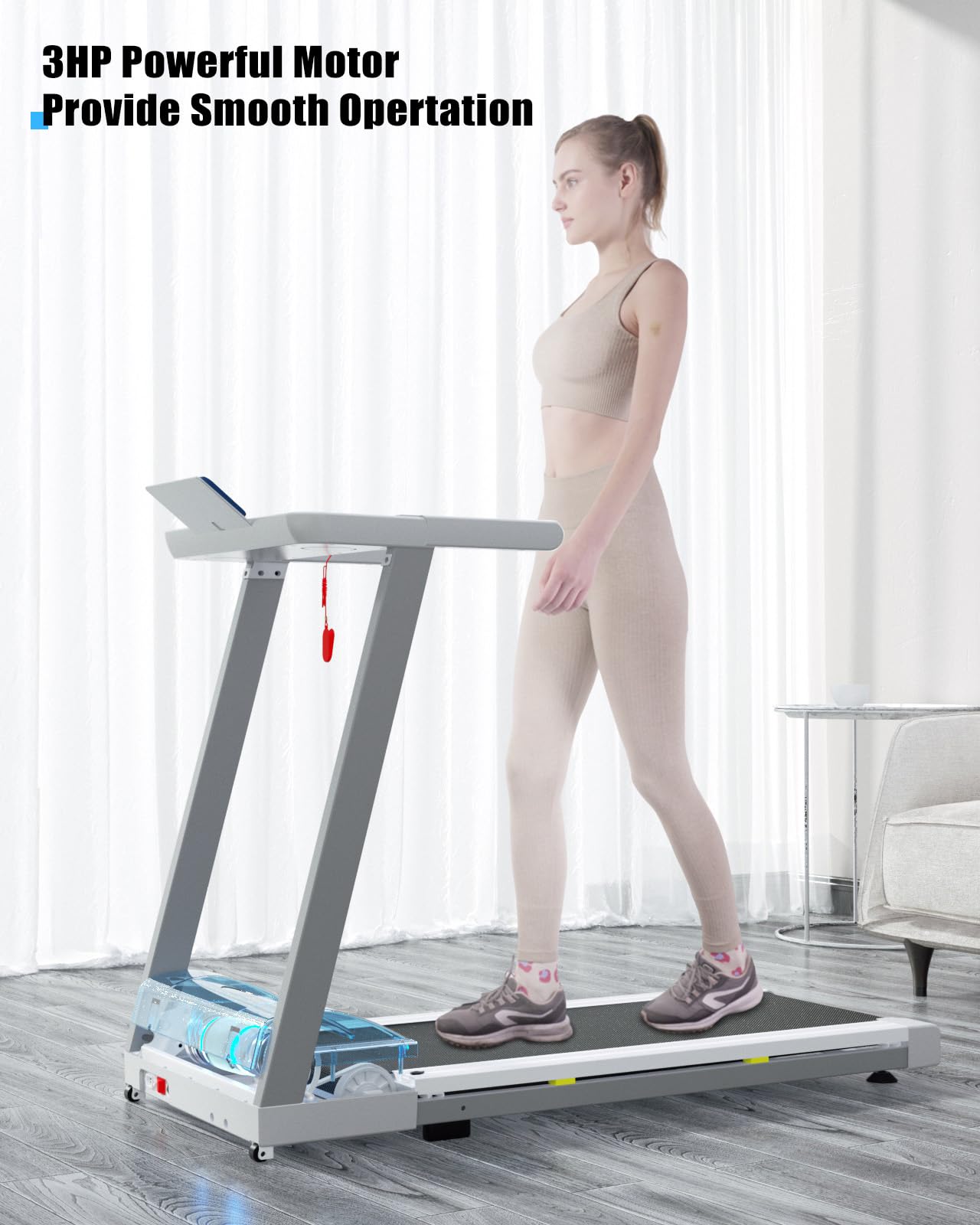 Superun Folding Treadmills for Home, 3HP Treadmill with LED for Walking & Running, Portable Treadmill with Bluetooth Connectivity APP