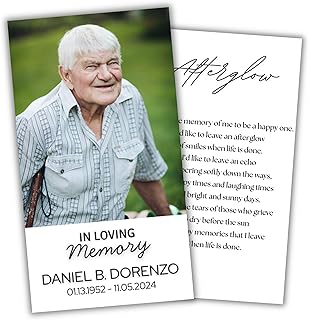 Custom Funeral Memorial Cards – Double-Sided with Photo, Prayer & Poem, Personalized Tribute Keepsakes, Remembrance, Sympathy, Comfort, Funeral Favors (Layout B)
