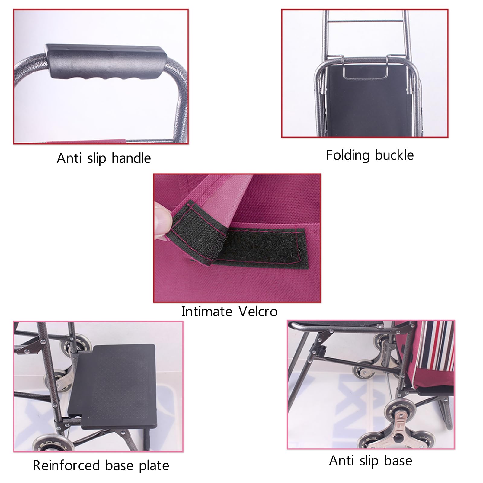 Carrello per la spesa pieghevole con sedile e copertura impermeabile, con 6 ruote in gomma, pieghevole e portatile