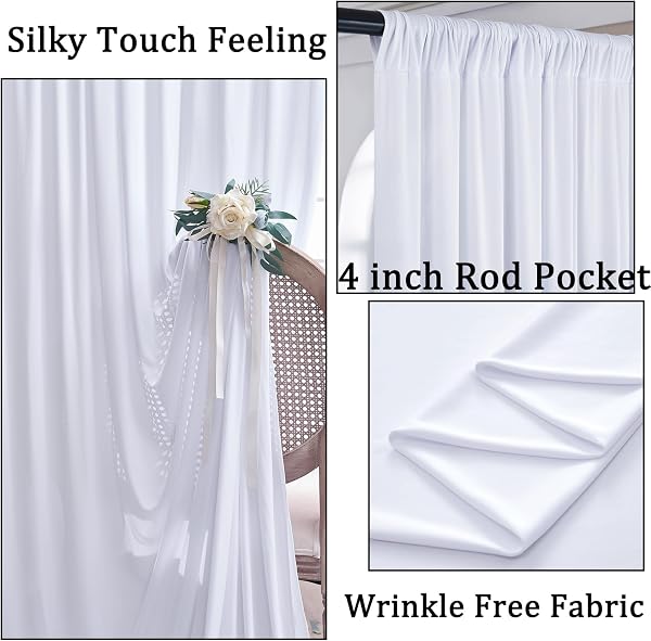 20ft x 10ft Wrinkle Free White Backdrop Curtains for Parties, Polyester Photo Backdrop Drapes 4 Panels 5x10ft for Wedding Graduation Birthday Party Photography Background - 2