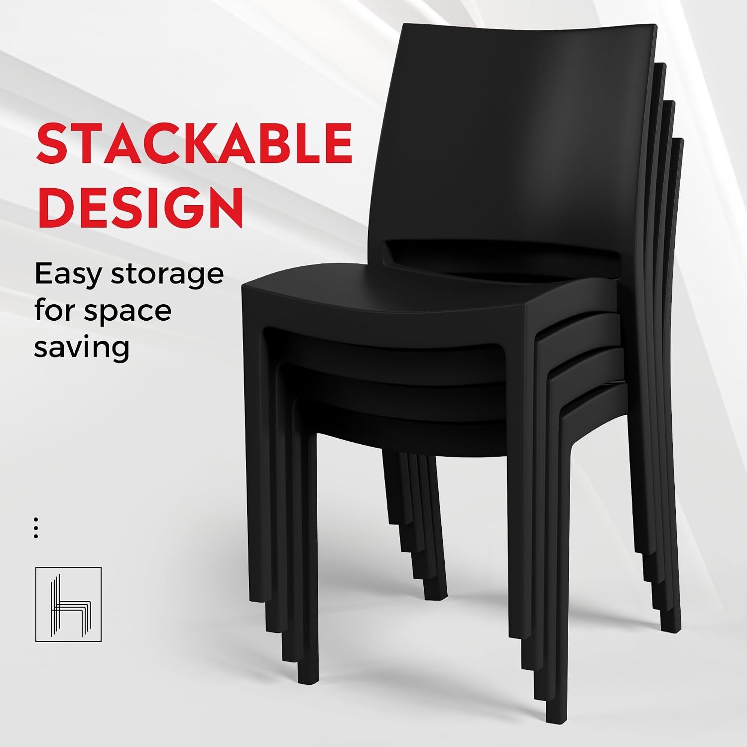 Costaelm Arm Chairs Set of 2, Stackable Balcony Chairs Set of 2, Modern Outdoor Seating Furniture Front Porch Lawn Balcony Yard Dining Side Chair for Kitchen Restaurant, Black