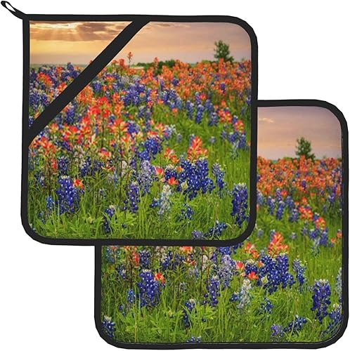 Miniatura 2 de Texas Bluebonnets - Juego de 2 soportes para ollas, resistentes al calor, para cocinar, microondas, barbacoa y hornear