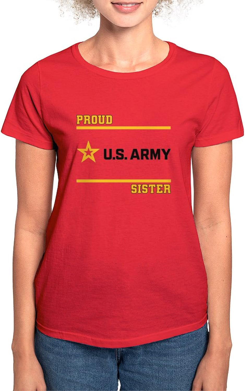 CafePress Proud Army Sister Black and Gold T Shirt Womens Cotton Dark T-Shirt