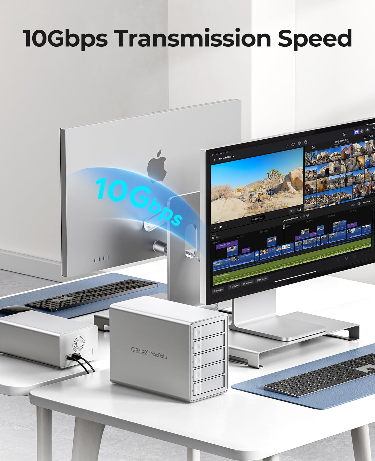 ORICO 5BIG Enclosure per disco rigido SATA HDD/SSD da 2,5/3,5 Pollici fino a 5 x 22 TB, Alluminio USB 3.1 Docking Station per Hard Disk, 10Gbps, Supporta Daisy Chain (9958C3)