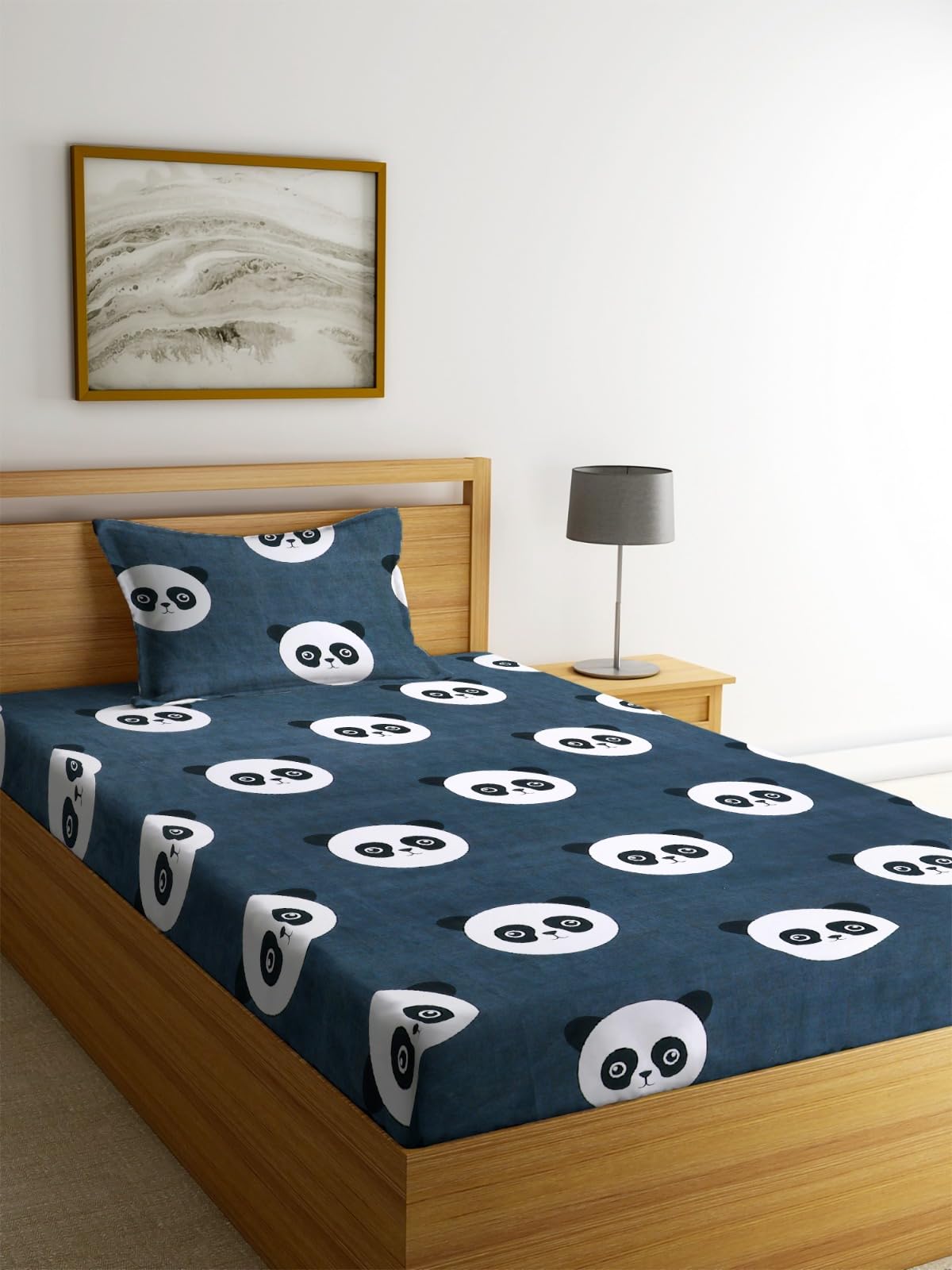 NHD HOME Super Soft Breathable Skin Friendly 180 Tc Animal Design Printed for Kids Room Single Bedsheet with 1 Pillow Cover-(Color- White & Black, 152 x 228 cm)-picture-18