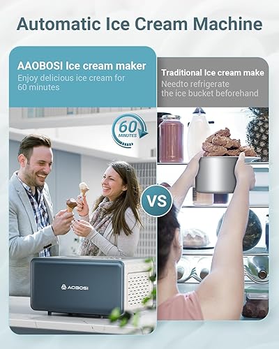 Miniatura 7 de AAOBOSI Máquina eléctrica de helados con compresor, máquina para hacer helados sin congelación previa, máquinas de helados para el hogar, pequeña