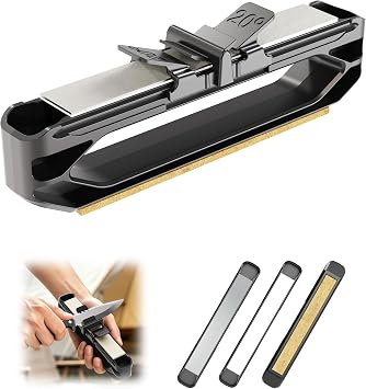 Handheld Angle Guide Knife Sharpener with 20 Angle Guide, Dual-Sided Stone