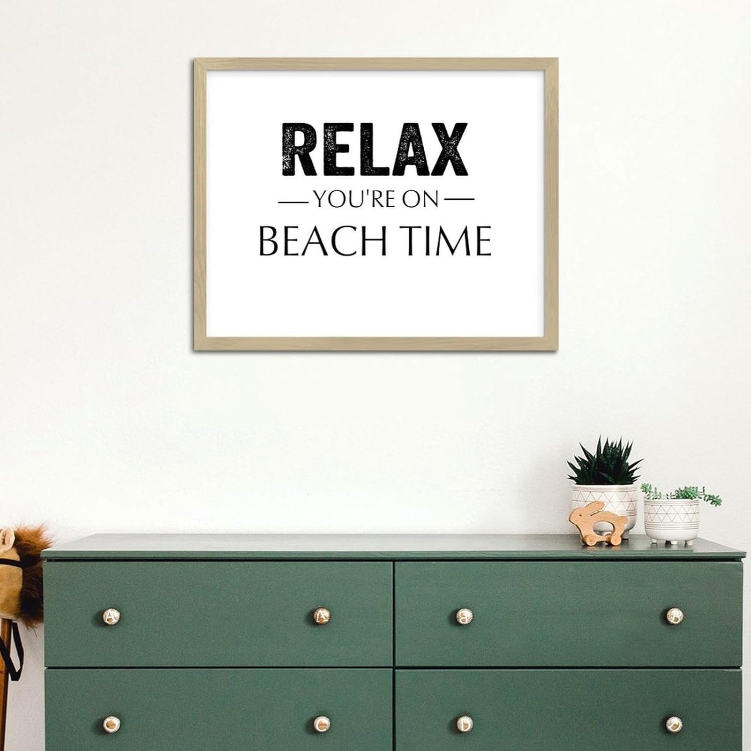 Relax You're On Beach Time Wood Framed Printed Sign Rustic Nursery Wall Art Decoration Wooden Plaque Sign Positive Positive Saying Quotes Wooden Wall Table Sign for Living Room Bathroom 16x20in
