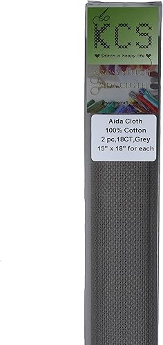 Miniatura 90 de KCS 2 piezas de tela de algodón Aida de punto de cruz contado de 15" x 18" para bordado (Lino, 14CT)