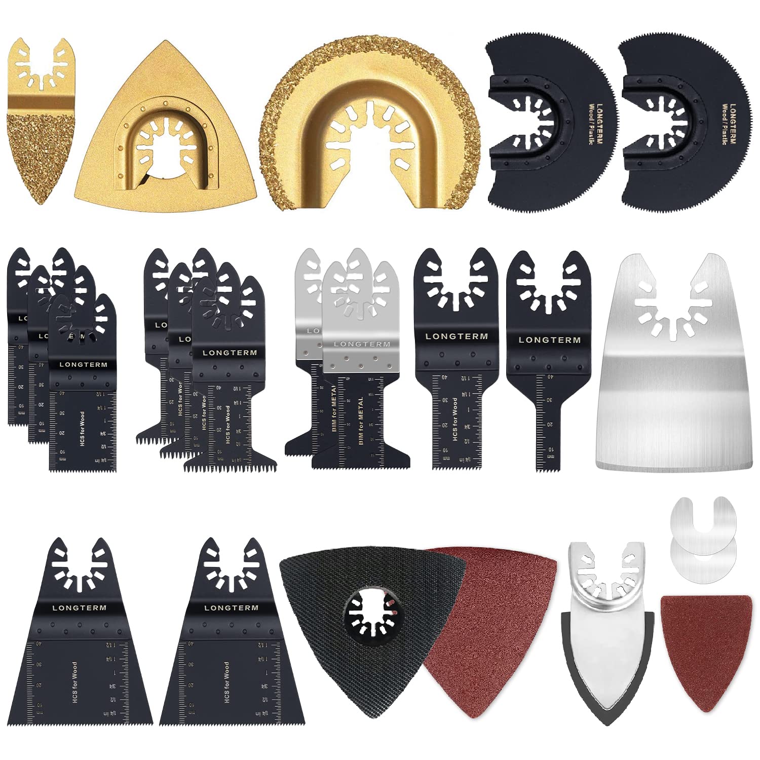 LONGTERM81-Piece Mixed Set Oscillating Tool Saw Blades for Cutting Wood and Sanding,Quick Install,Fits DEWALT,MAKITA, Milwaukee, Black & Decker,Porter-Cable, Hammerhead and More Oscillating Tool