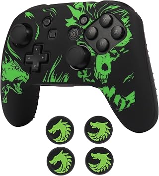 Wolf Controller Skin Cover for NS Switch Pro Controller, RALAN 1 controller skin+4 Customised Thumb Grips Caps Accessories