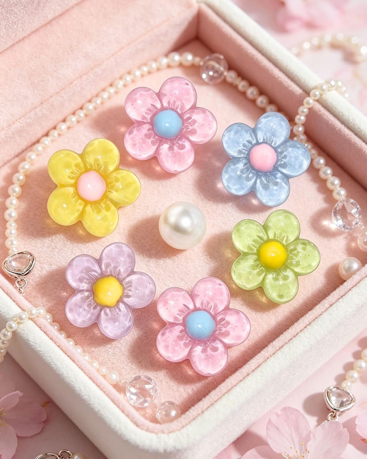 Flower Bear Shoes Charms Set, 25Pcs Candy Pearl Shoe Decorations for Girls Summer Party