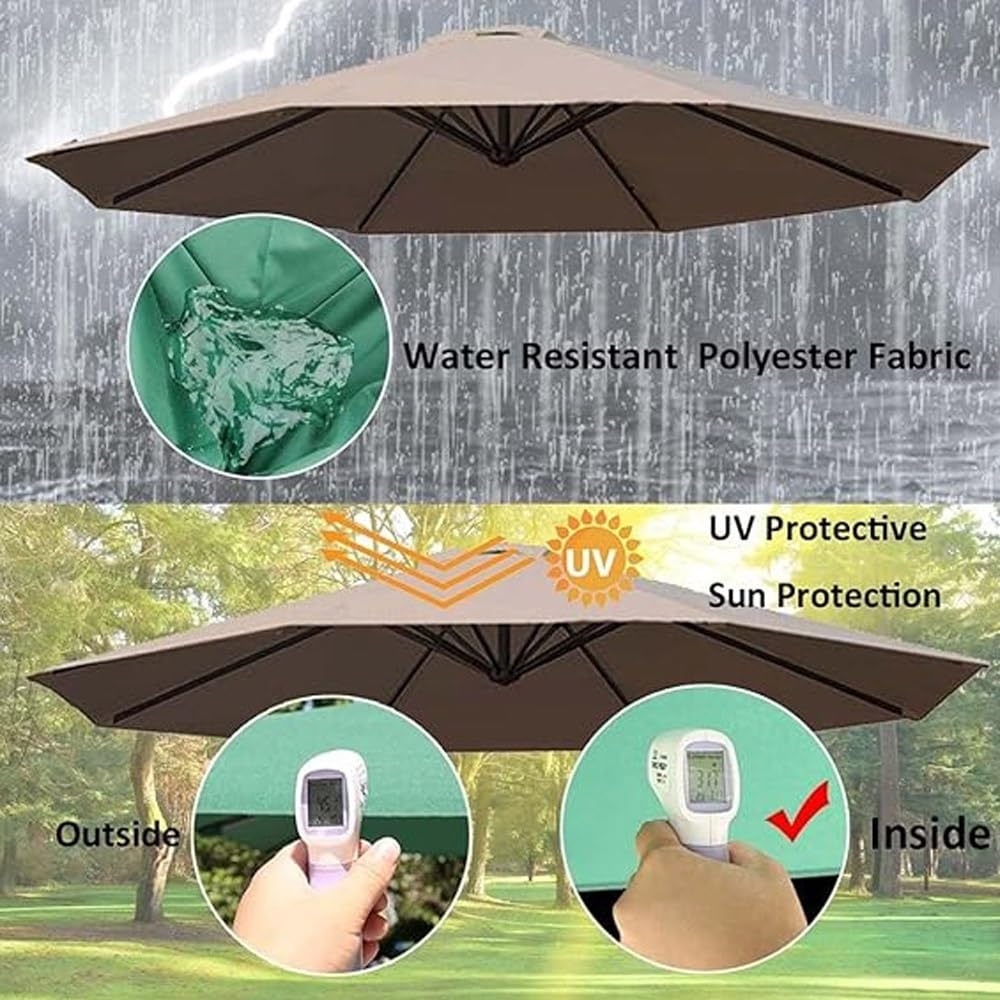 Copertura di ricambio per ombrellone da esterno da 2 m, 2,4 m, 2,7 m, 3 m, resistente ai raggi UV, per ombrelloni da tavolo da mercato a 6/8 costole, tessuto nero (2 m)