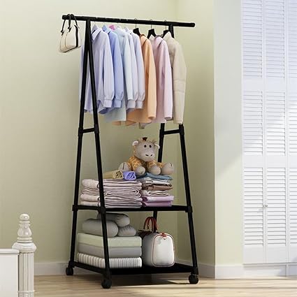 Petyoung Heavy Duty Clothes Rail with 2 Tier Shelves, Rolling Garment ...