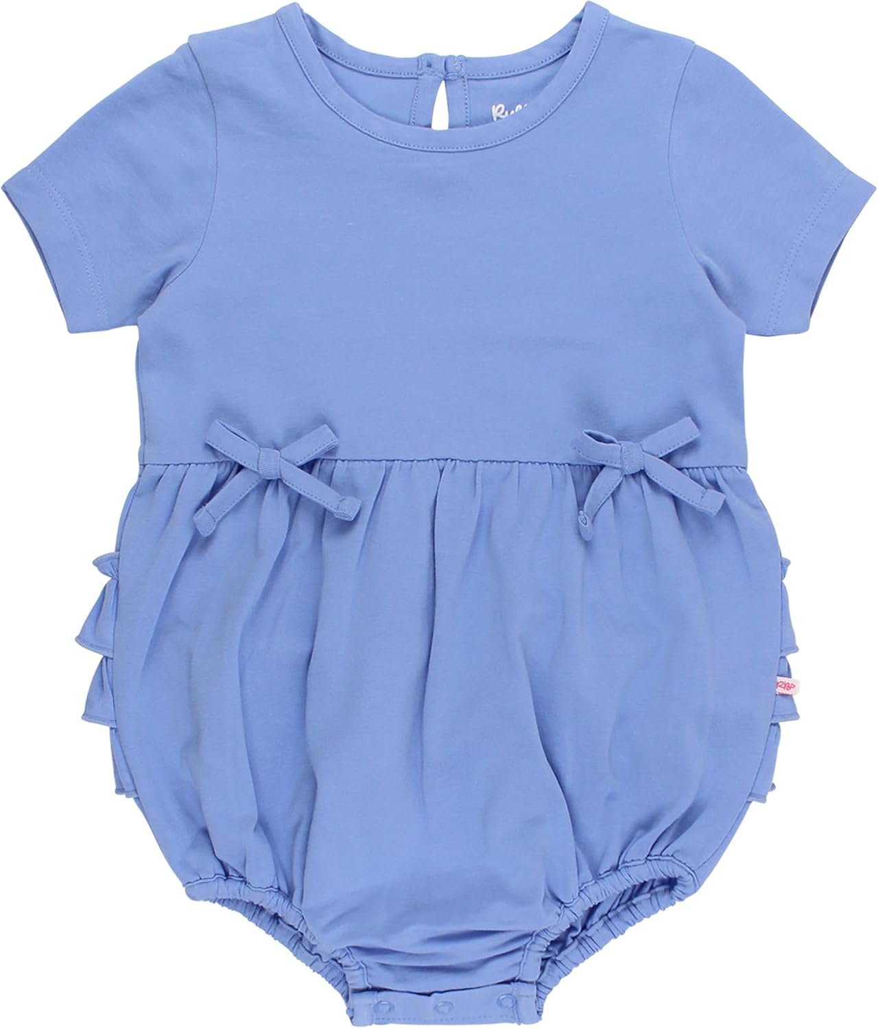 RuffleButts Baby Girls Knit Short Sleeve Bow Bubble Romper