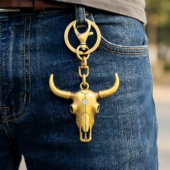 2Pcs Cowboy Longhorn Bull Skull Keychain Vintage Key Ring 3D Sparkling Purse Charm Car Bag Pendant