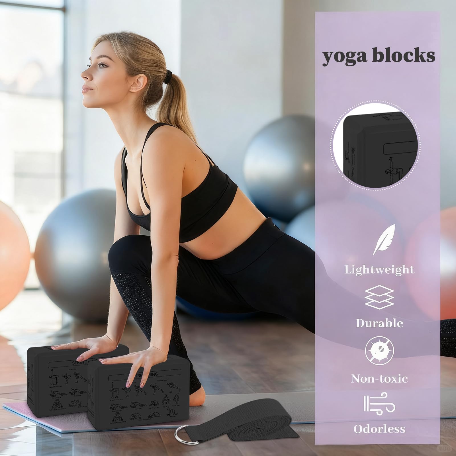 Lot De 2 Blocs De Yoga En Mousse EVA Haute Densité – Antidérapants, Légers (23x15x7.5 Cm) – Pour Pilates, Méditation, Stretching, Gym