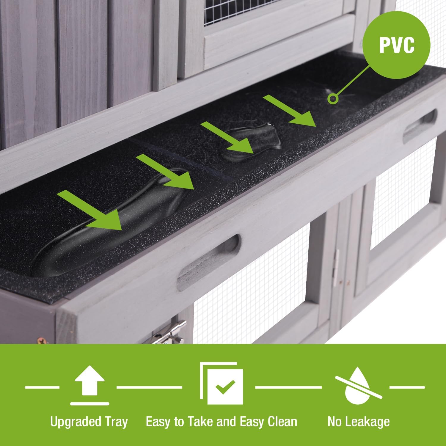 GUTINNEEN Rabbit Hutch Outdoor No Leak Plastic Tray Bunny Cage Indoor with Large Run Space Extensible Chicken Coop