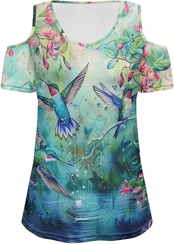 ZFRXIGN Womens Short Sleeve Shirts Size S-2XL Cold Shoulder Tops Round Neck Tshirts Casual Soft Blouse