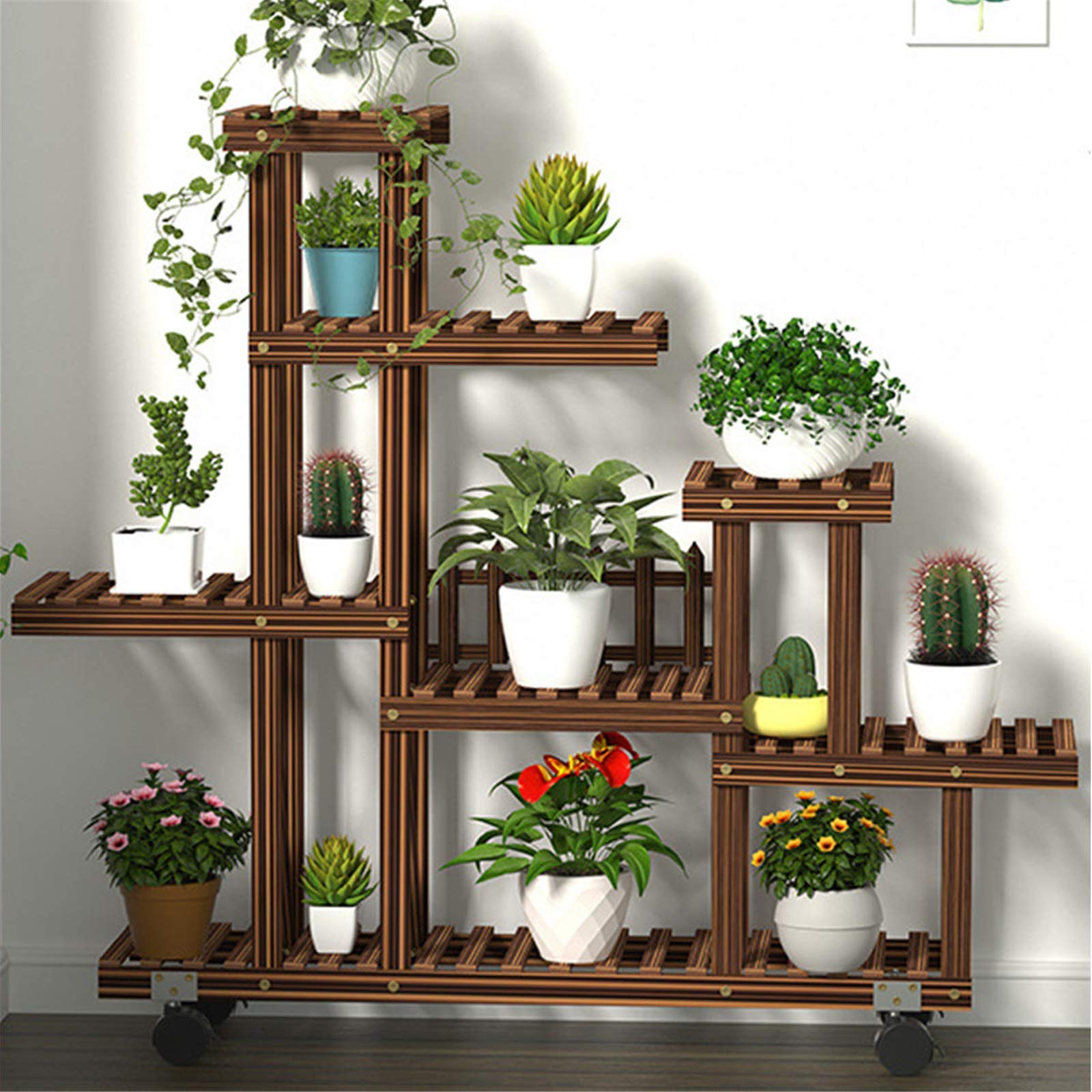 Amazon | フラワースタンド 園芸ラック 多層木製植物フラワースタンド