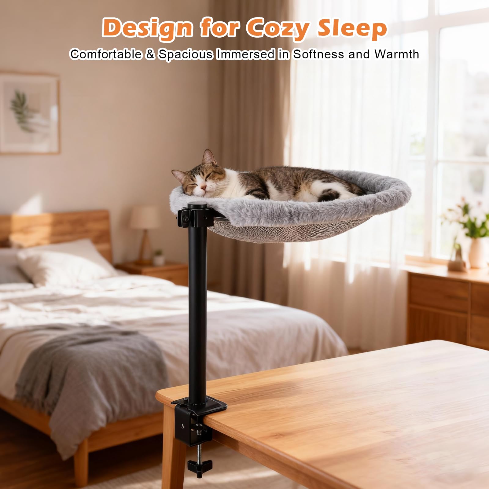 lit pour chat de bureau, panier chat pivotant à 360° et réglable en hauteur,hamac doux pour chat avec 2 housses lavables,Idéal pour dormir la maison ou au bureau, utilisable en toutes saisons