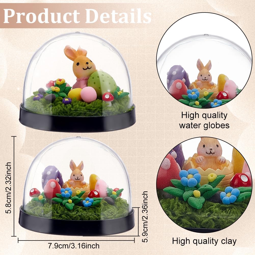 WEBEEDY 4 Sets DIY Easter Bunny Egg Snow Globe Art Craft Kits Ready to Make Your Own Rabbit Eggs Mushroom Snow Globe Ornaments, Handmade Gift for Easter Home Desk Office Room Party Decor