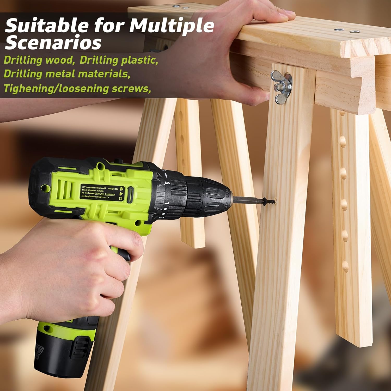 Cordless Drill: 12V Power Drill Set with Lithium Battery, 142Pcs Electric Tools Set with 3/8"Keyless Chuck, Portable Household Basic Tool Kit with Tool Box for Home, Green