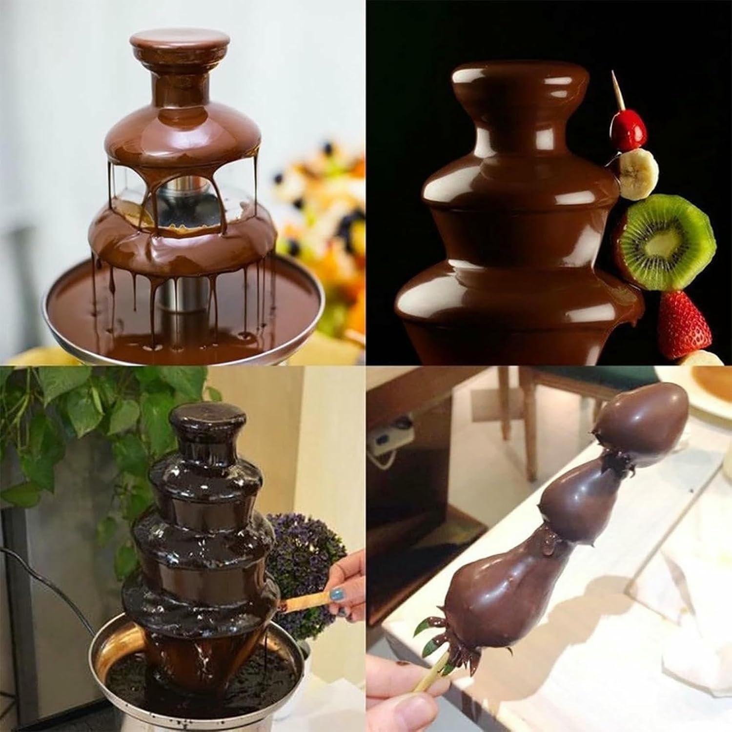 4 Tier Chocolate Fountain Party Fountain, Stainless Steel Electric Chocolate Fondue Fountain Machine, with Motor and Heating Tube, 5.4lb for Nacho Cheese, Sauce, Wedding, Birthday Party