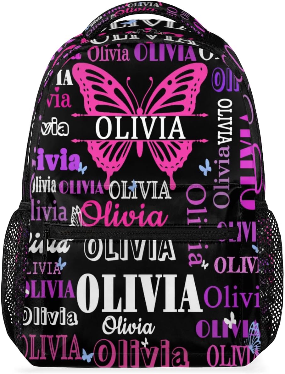 Personalized Backpack with Name Waterproof Bag for Birthday Holiday Gift Colorful Name and Butterflies for Women