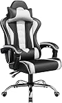 Yaheetech Chaise de jeu, chaise d'ordinateur avec appuie-tête et soutien Lombaire de massage, chaise de jeu ergonomique réglable en hauteur chaise de bureau en cuir avec siège pivotant, noir